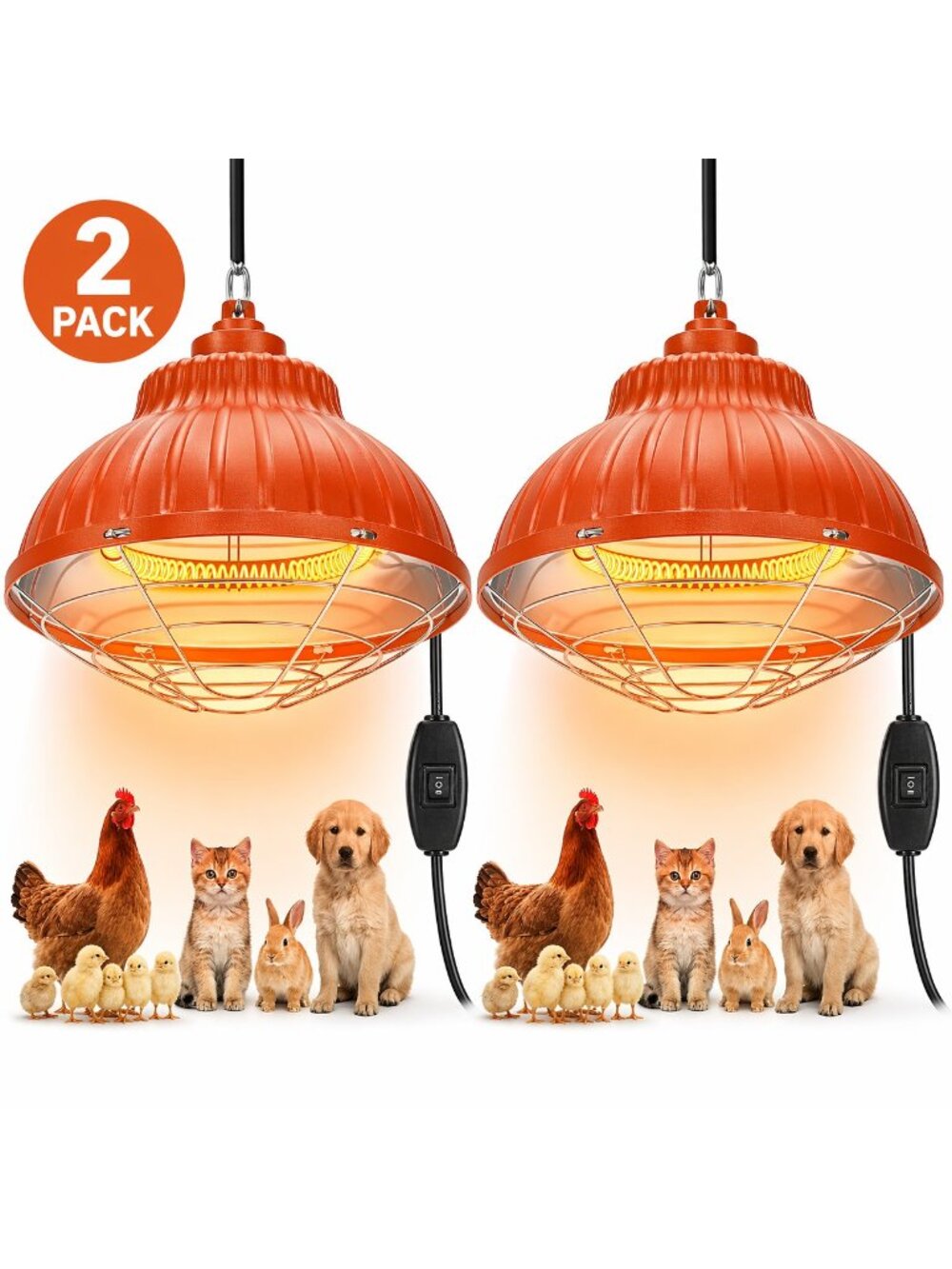 350W Chicken Coop Heater, Adjustable Height Hanging Heater for Poultry, Dual-Mod